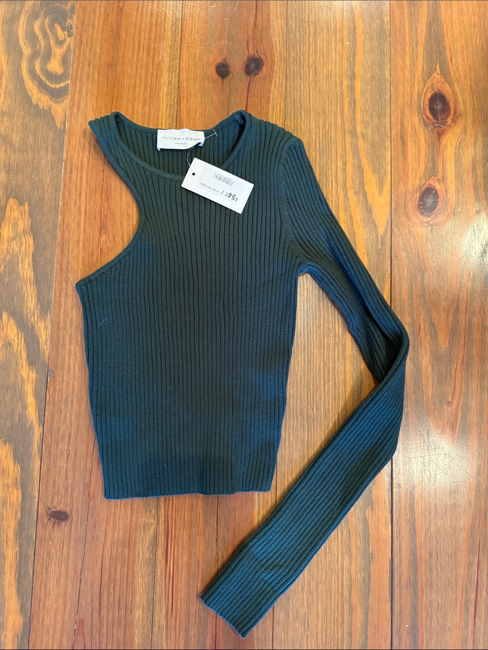 Green One-Sleeve Ribbed Knit Top M